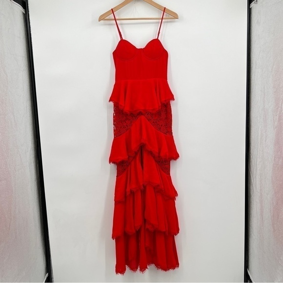 Majorelle Zelda Fitz Gown Sleeveless Chiffon Floral Lace High Low Maxi Dress XS - Picture 14 of 14